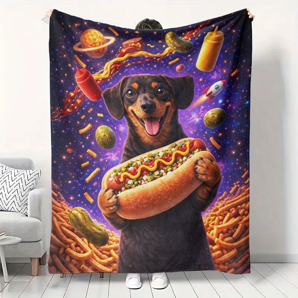 Novelty Dachshund Hot Dog Print Pet Blanket 50x60